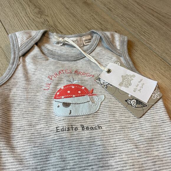 Newborn Earth Nymph Pirate Whale Gray Stripe Romper One Piece 100% Cotton - Picture 5 of 5